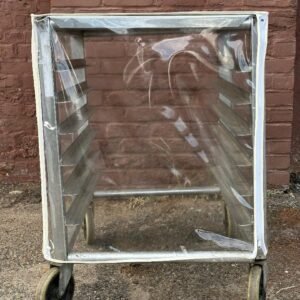 Clear Bakery Rack Cover – Heavy 10-Gauge PVC Vinyl with 3 Zippers (4-Sided)  - 63" x 23" x 28"