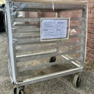 20-Tier Commercial Bakery Rack Cover – Heavy-Duty Waterproof Nylon with 3 Zippers (Beige, 4-Sided)  - 63" x 23" x 28"