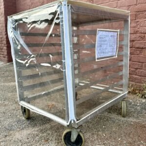 Clear Bakery Rack Cover – Heavy 10-Gauge PVC Vinyl with 3 Zippers (4-Sided)  - 64" x 23" x 28"