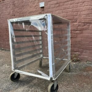 Clear Bakery Rack Cover – Heavy 10-Gauge PVC Vinyl with 3 Zippers (4-Sided)  - 63" x 23" x 28"